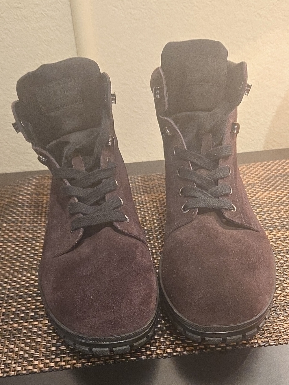 Prada Men's Dark Brown Suede Lace-Up Ankle Boots with Black Laces